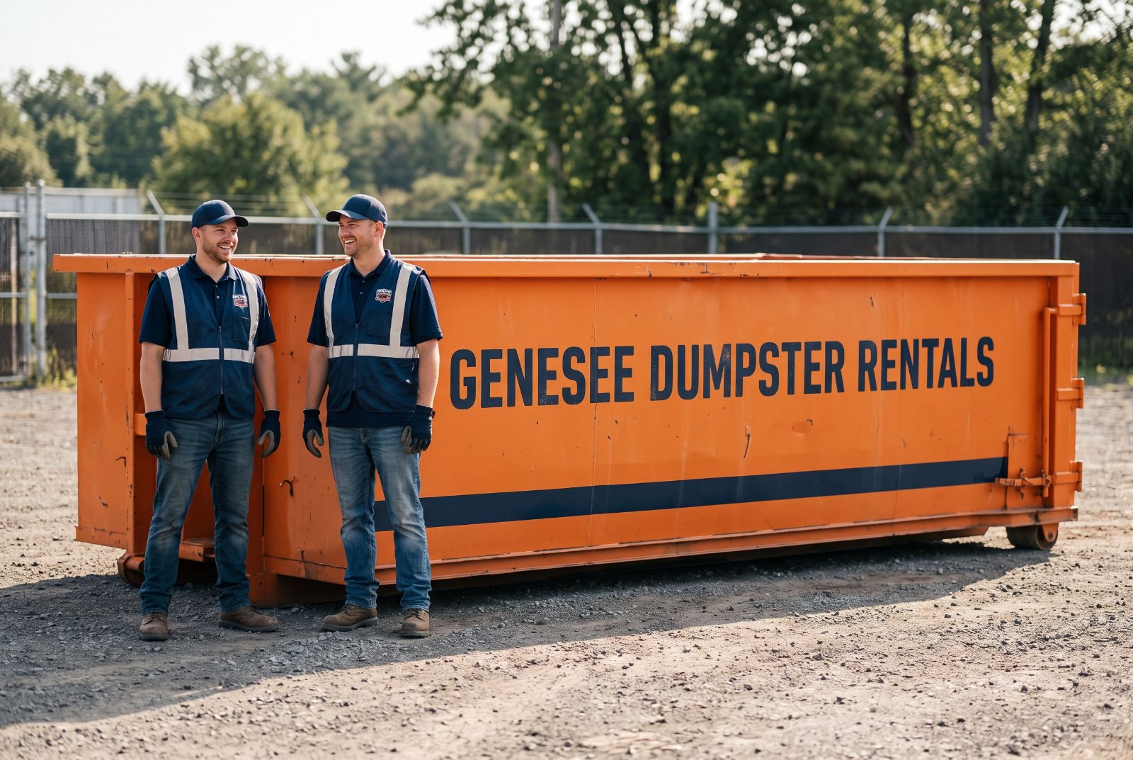 Genesee Dumpster Rentals crew in uniform in front of a truck